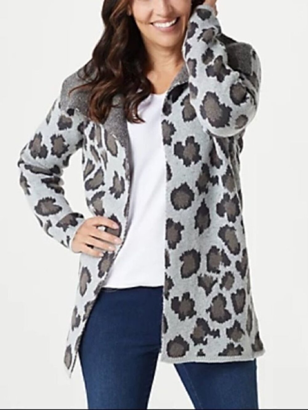 Denim & Co. Jacquard Long-Sleeve Open-Front Cardigan